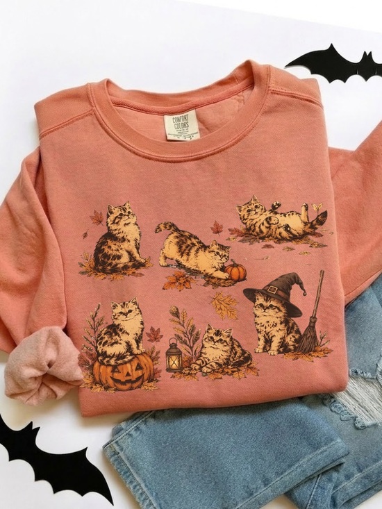 Comfort Colors Tops - Comfort Colors Pumpkin Cat Fall Autumn Graphic Sweatshirt